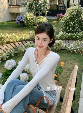 GS.GOOD START-度超高春季法式浪漫蕾丝拼接假两件针织小衫D1037