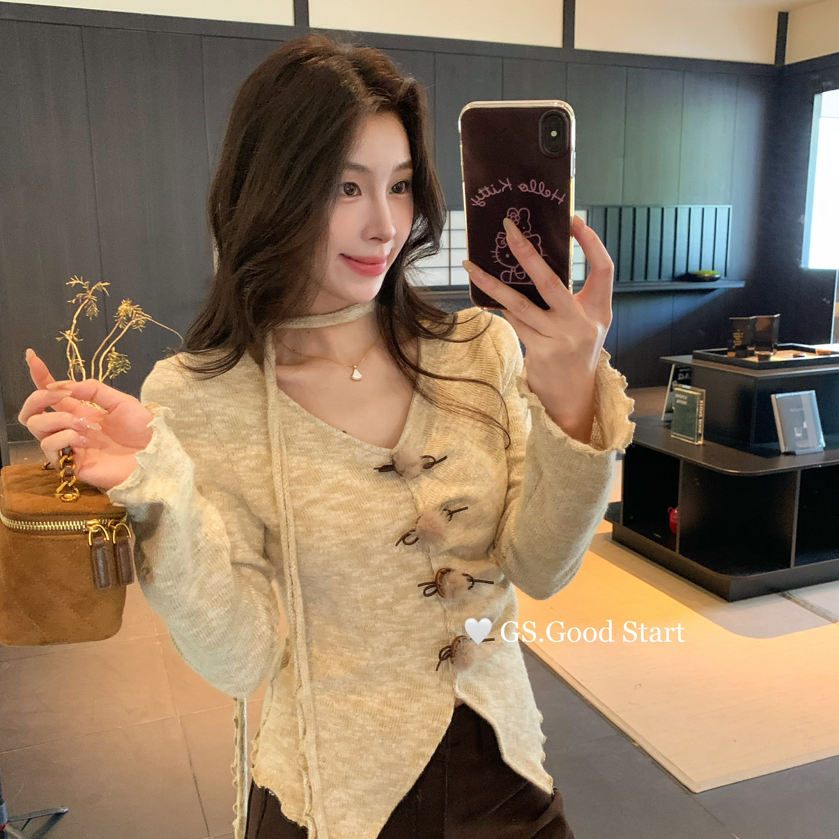 GS.GOOD START-计感扎染显瘦小衫(配可拆卸飘带)（含3羊毛）G6882