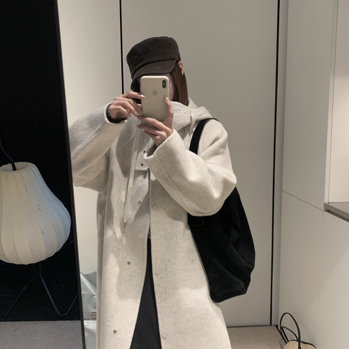 拿铁-松弛韩女氛围感连帽韩版宽松显瘦羊毛外套（含70羊毛）10051