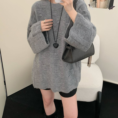 EC-休闲设计感格子超大版一手中长保暖毛衣（含100绵羊毛）123-88