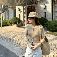 MADEIN OST-26年早春首发极简刺绣棉麻肌理感长袖T恤91138