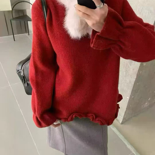 依爱裳-冬上新轻奢赫本风花边圆领卫衣(配仿毛毛领)1898