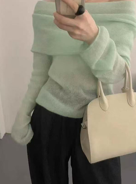 想象SAILORMOON -清冷感韩女穿搭温柔一字肩爆款针织衫88108