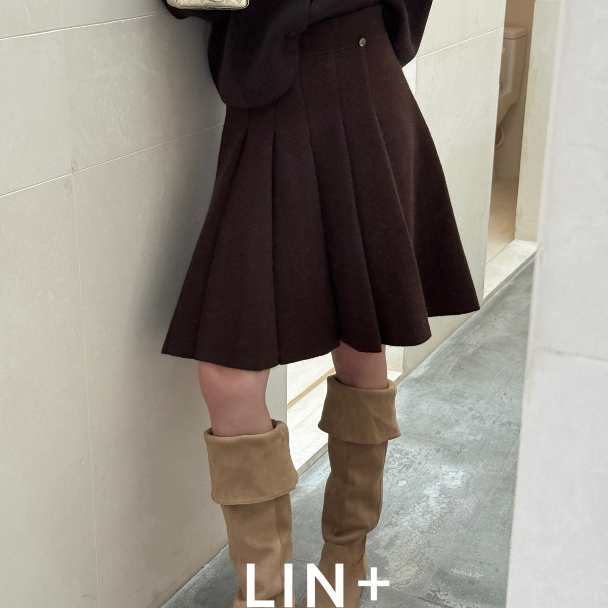 LIN+  -褶超显瘦百褶A版miu系中裙加厚半身裙（含9.9绵羊毛）ZO26