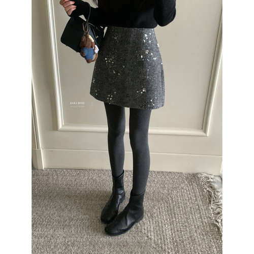 DARA ROSE-香风灰色重工亮片时尚气质高腰显瘦A字包臀半身裙S8177