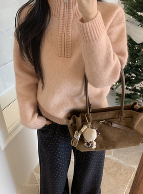 SHEEP.-爆款韩系马海毛花纱半拉链套头保暖毛衣（含33羊毛）78855