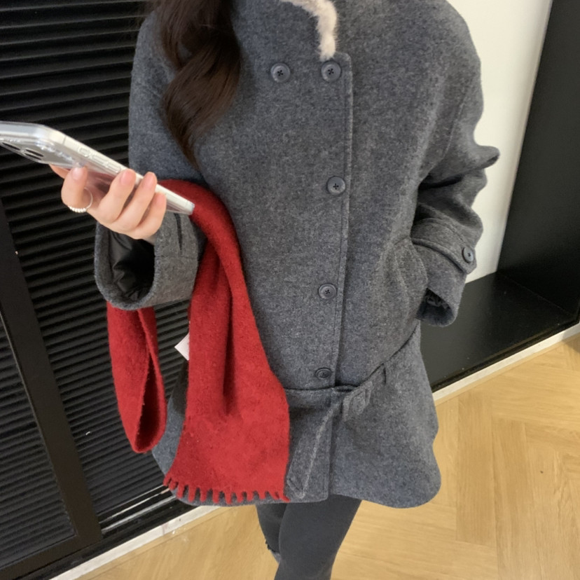 买手严选-泡菜馆-奢复古风系带收腰保暖羽绒服外套(配腰带)35067