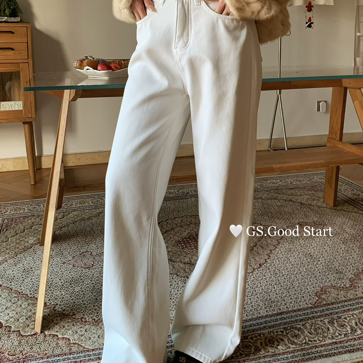 GS.GOOD START-身包显瘦的～冬季韩系休闲百搭直筒加绒牛仔裤G307