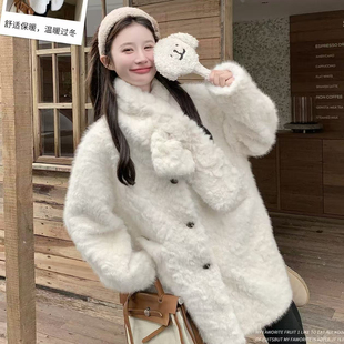 姗姐-懒风女加厚冬季小湖羊环保毛毛大衣(配可拆卸围巾)YS1-mv95