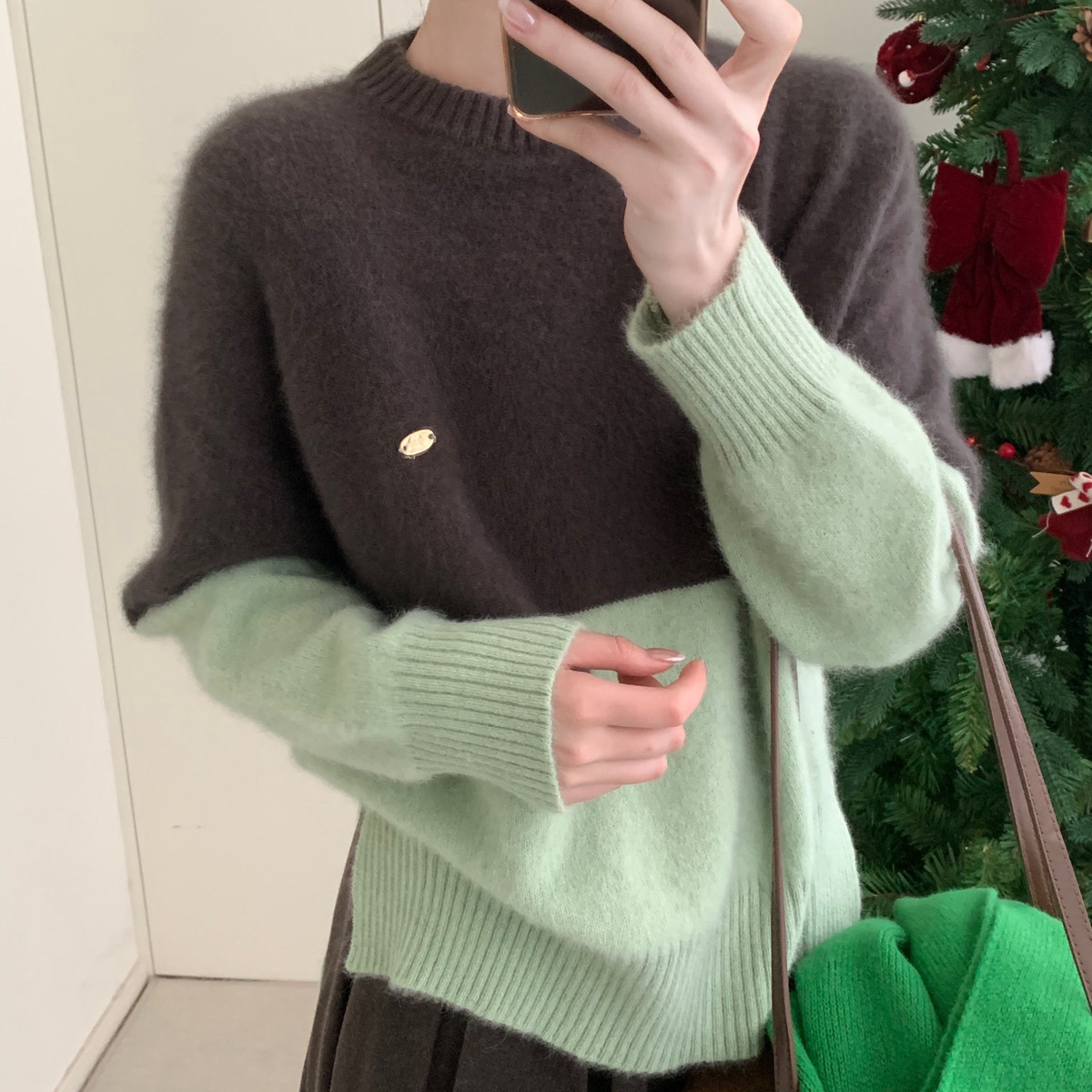 MUUTIS牧缇-撞色圆领套头超级蜜熊保暖毛衣（含19.0绵羊毛）ZHF31