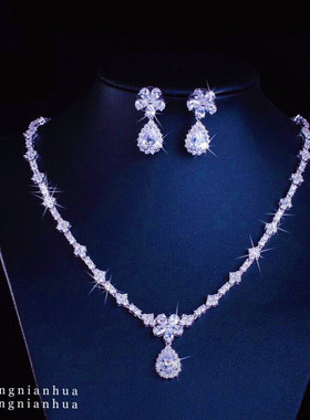 超闪深红色太阳花朵新娘两件项链