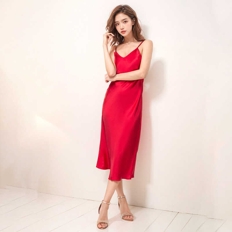 真丝吊带长款睡裙丝绸礼服连衣裙