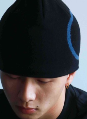 OWF原创设计街头潮牌字母护耳针织帽侧面LOGO包头帽显脸小毛线帽