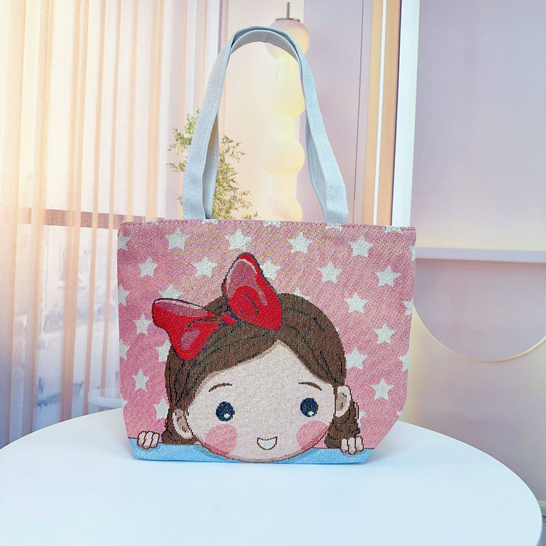 中号帆布包双面金丝提花绣单肩包百搭女士手提包大容量收纳妈咪包