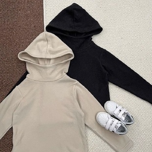 2025韩范春秋新款儿童百搭连帽德绒卫衣休闲男童女童纯色打底衫
