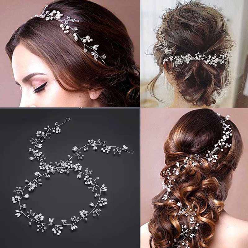欧美新娘婚礼盘发串珠造型软链手工发带头饰