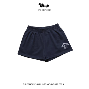 复古纽约刺绣纯棉辣妹高腰短裤 子美式 女夏 bm裤 CLAP运动休闲热裤