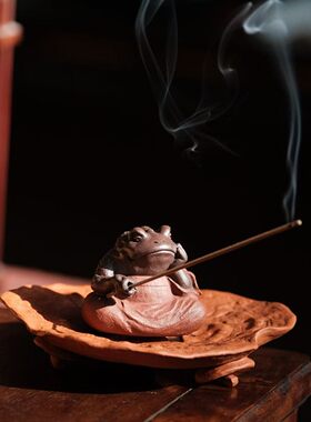 板娘的茶  可爱金蟾钓鱼线香香插灵芝茶宠底座
