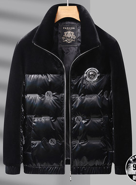 冬季新款羽绒服90%白鹅绒青中年休闲金貂绒拼料海宁裘皮工艺男装