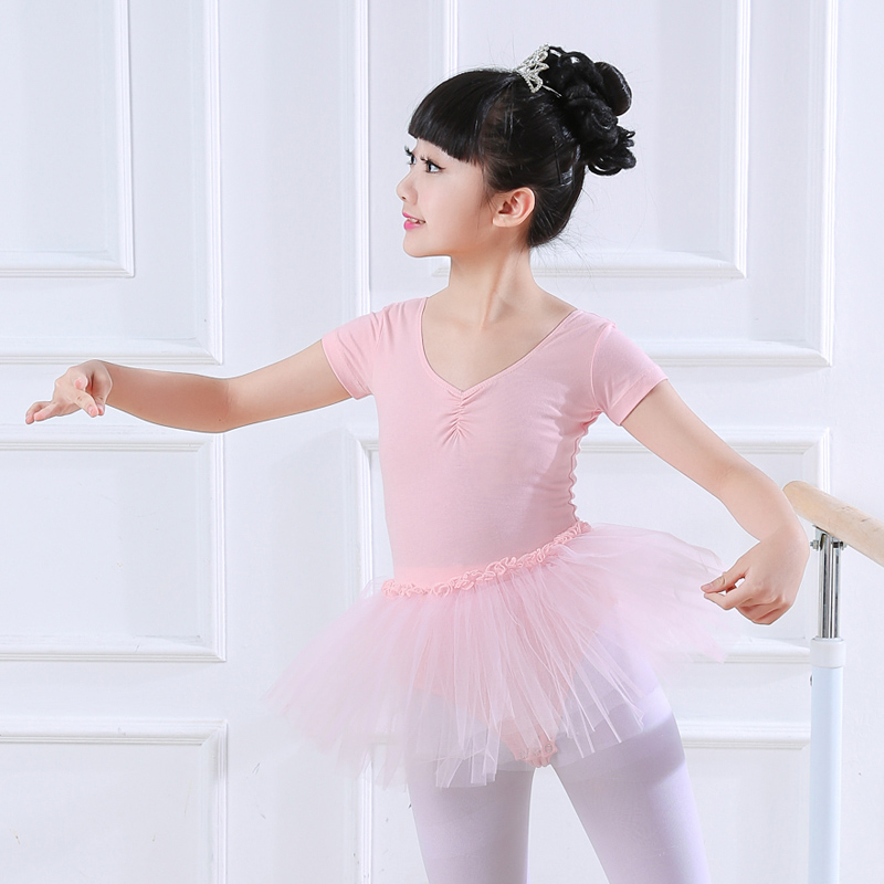 儿童舞蹈服女童夏季芭蕾舞练功裙幼儿短袖跳舞纱裙小孩中国舞舞服