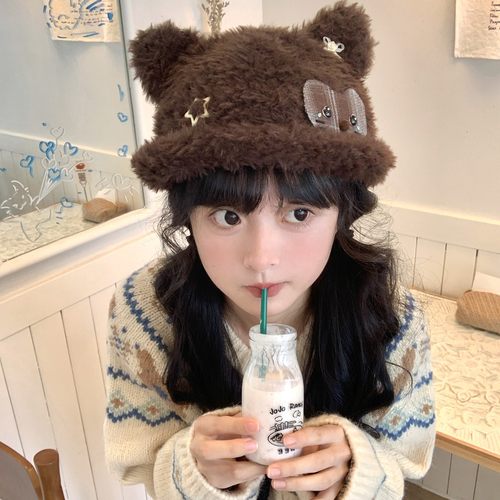 奈里原创毛绒手作立体猫耳套头帽