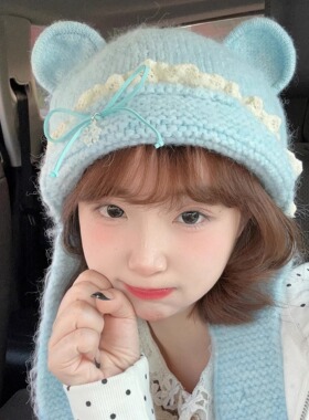 奈里nicein可爱甜美秋冬花边帽子