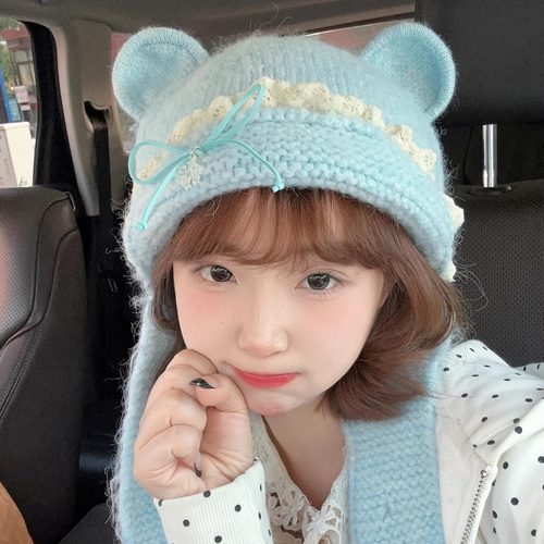 奈里nicein可爱甜美秋冬花边帽子