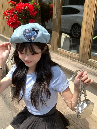 复古牛仔爱心甜美秋冬贝雷帽爱心