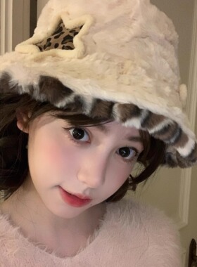 奈里nicein渔夫帽秋冬豹纹