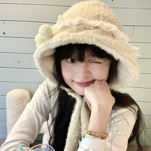 奈里原创香草啵啵手作毛绒护耳帽