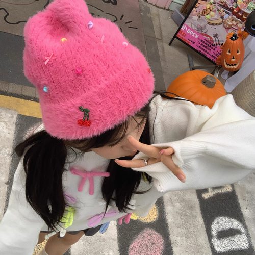 奈里nicein冷帽可爱甜美女秋冬