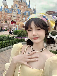 奈里nicein独立设计 夏日多巴胺 可爱百搭花边系带绳头巾懒人发箍