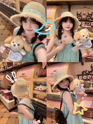 奈里草帽海边甜美女夏季钩织
