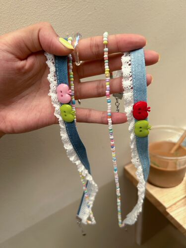 奈里nicein独立设计 逃跑苹果 彩色串珠蕾丝choker气质少女感颈带