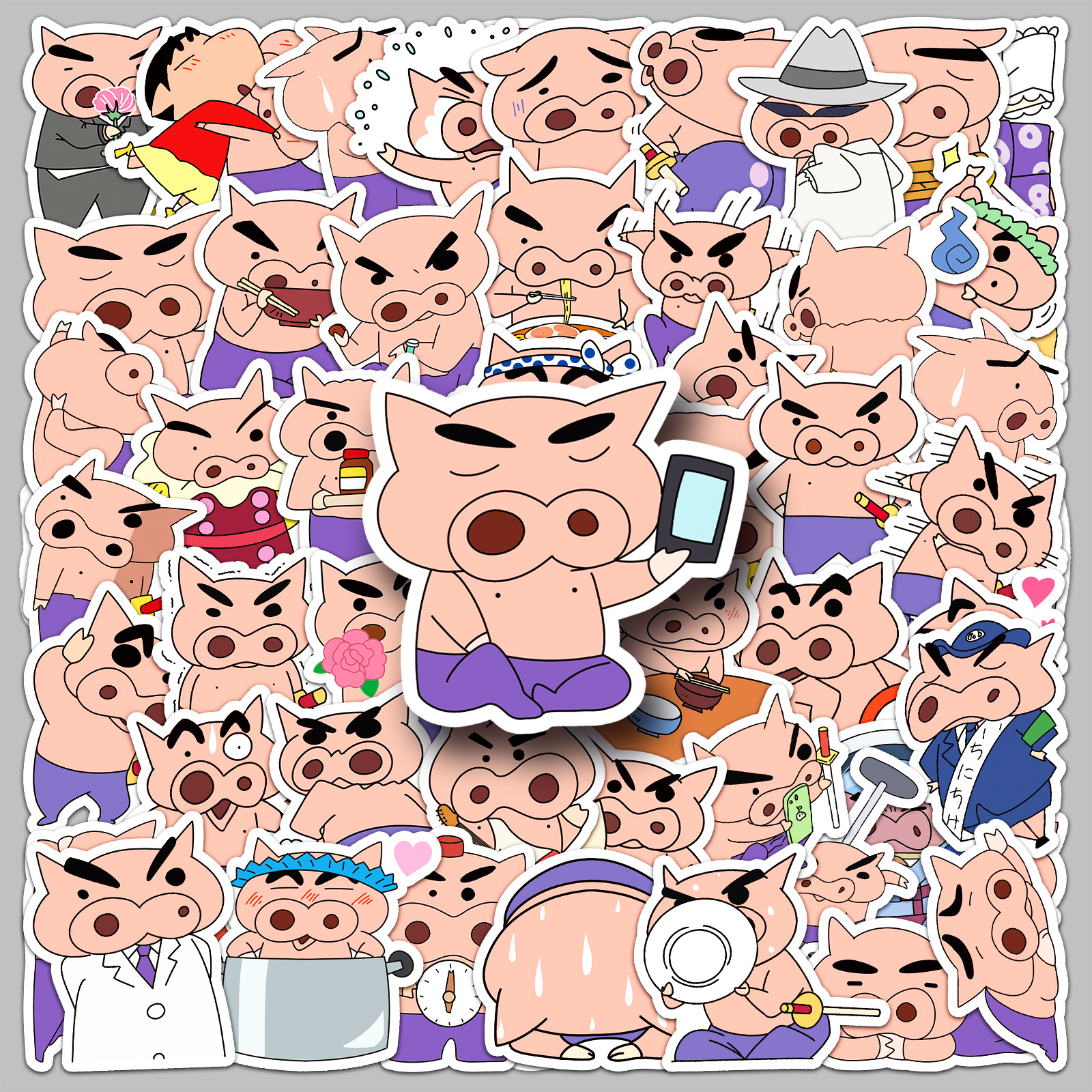50张肥嘟嘟左卫门涂鸦贴纸卡通可爱日漫咕卡装饰手机水杯滑板贴纸