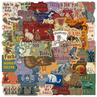 100张中世纪诡异抽象贴纸手账行李箱水杯电脑装饰diy防水贴画