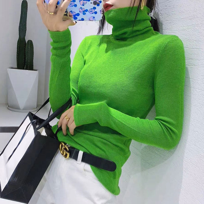欧洲站2024冬新 欧货修身堆堆高领糖果亮色羊毛针织打底衫毛衣女