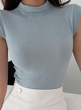 MISS WU YL267微透~显身材女人味圆领无袖黑色打底T恤sw