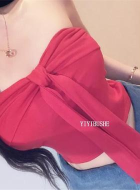 当天发自制PK339纯欲辣妹 性感显胸大红色抹胸上衣带胸垫