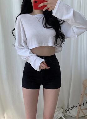 显瘦轻薄短款水蓝色防晒衫女淡湖蓝色爵士舞蹈上衣长袖海螺蓝T恤