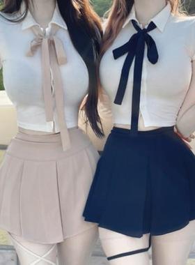 MISS WU MM377减龄学院风~显瘦高腰绑带半身裙裤 网球裙裤se