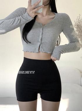 当天发 MISS WU MM090黑色显瘦~气质弹力高腰百搭休闲短裤jn