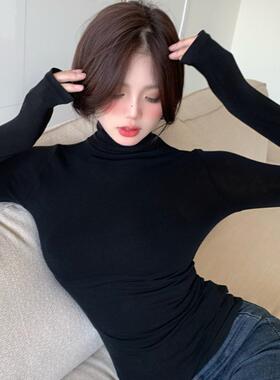 灰色堆堆领高领打底衫女内搭秋冬季2024新款洋气百搭上衣长袖t恤