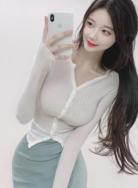 MISS WU 值得入 YW386女人味~显胸半开领紧身针织开衫se