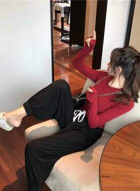 基础款宝石蓝上衣女微透视