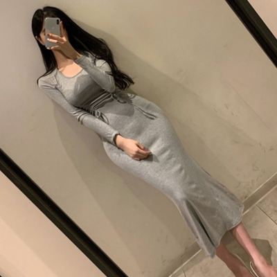 当天发 MISS WU QE538女人味抽绳~亲肤显身材修身连衣裙秋冬