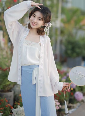 原创宋制汉服女上衣飞机袖雪纺短衫宋抹吊带旋裙三件套春夏外套秋