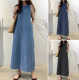 宽松口袋长款 圆领无袖 套头波西米亚牛仔气质连衣裙 时尚 2025新款