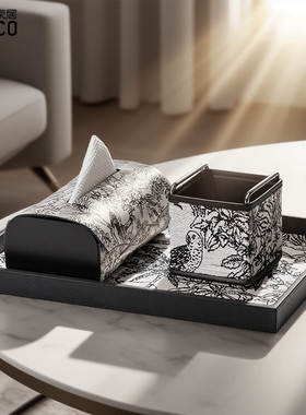 ideaco高级感纸巾盒艺术感客厅法式提花桌面餐巾纸盒装饰抽纸盒
