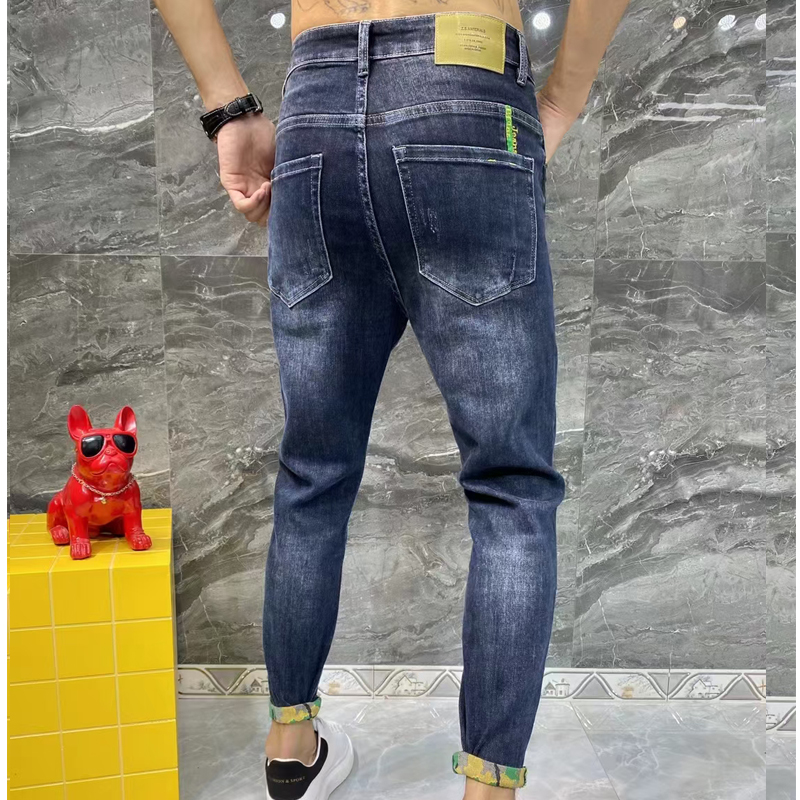 新款蓝色牛仔裤男秋季韩版修身裤子弹力小脚休闲长裤八骐马